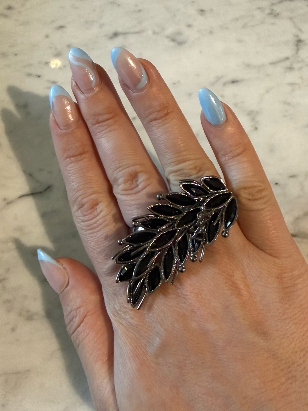 Saint Laurent- logo Statement Black Leaf Cocktail Ring - Women Jewelry